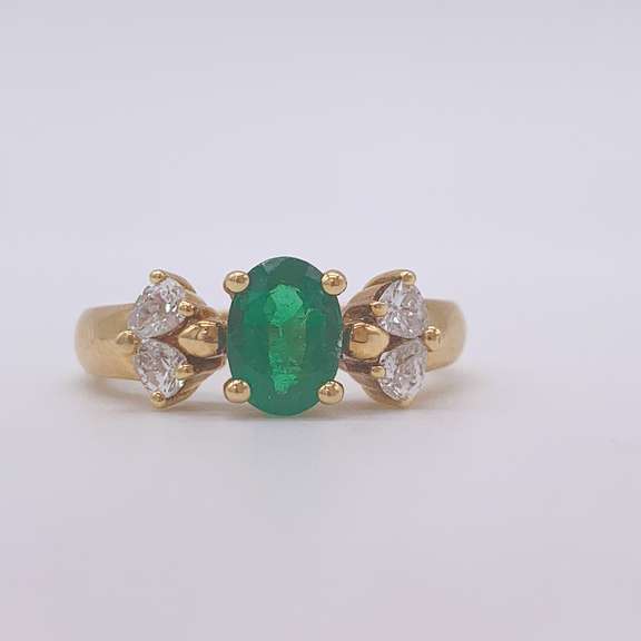 18kt Yellow Gold, Emerald, & Diamond Ring