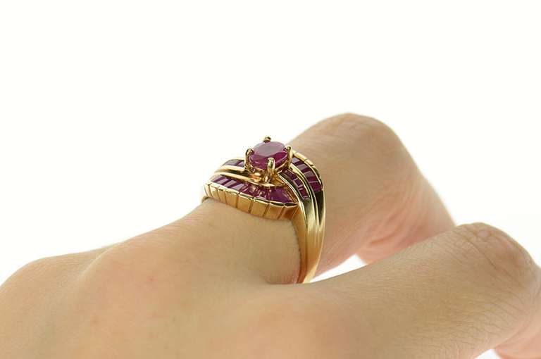 10K Yellow Gold Natural Ruby Encrusted Swirl Statement Ring