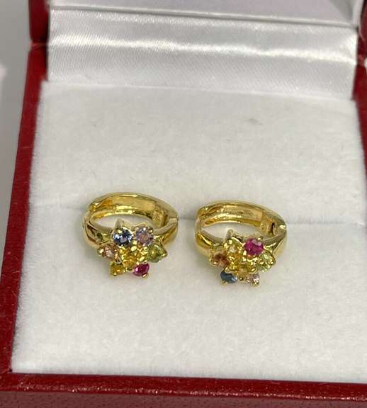 Adorable 14kt Yellow Gold & Sapphire Hoop Earrings