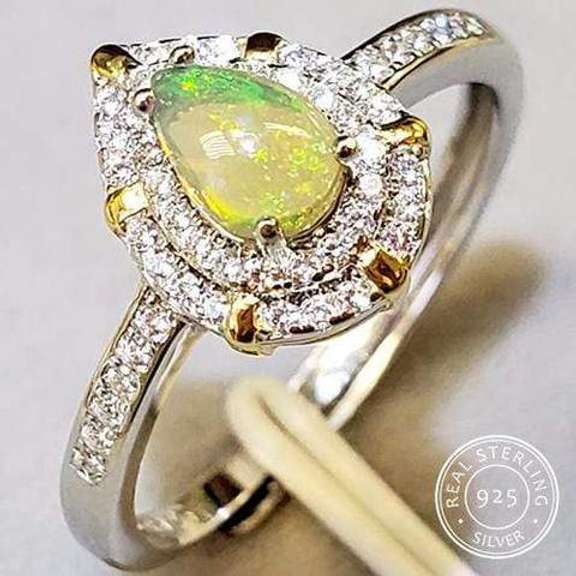GENUINE AUSTRALIAN OPAL & CREATED WHITE SAPPHIRE 0.20 CT 925 STERLING SILVER ADJUSTABLE RING