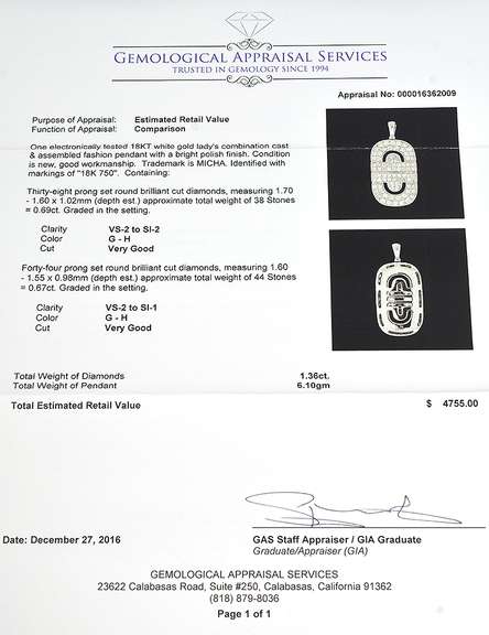 Bright 1.36CTW Diamond Pendant in 18KT White Gold