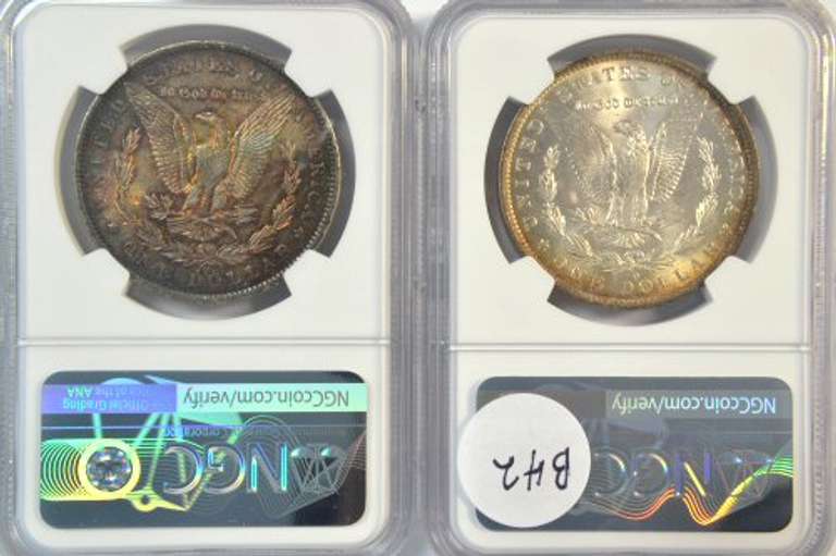 Deeply Toned 1883-O & 1884-O Morgan Silver Dollars. NGC MS63
