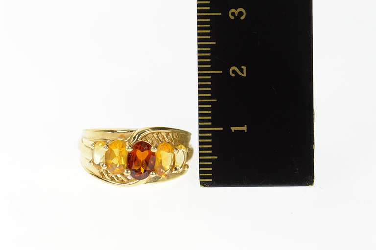 14K Yellow Gold Oval Garnet Citrine Graduated Statement Ring