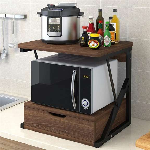 2-Tiers Kitchen Microwave Oven Rack with Drawer