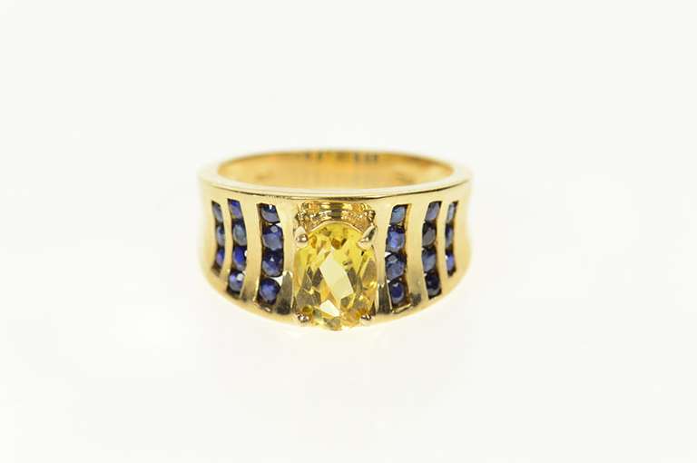 14K Yellow Gold Oval Citrine Sapphire Channel Accent Concave Ring