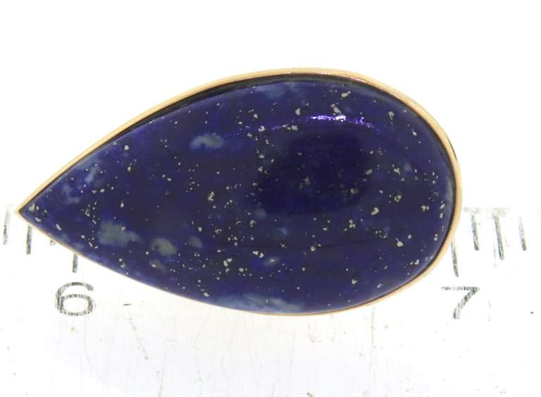 Beautiful Yellow Gold Bezel Pear Lapis Earrings