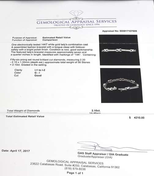 Flashy 2.10CTW Diamond Bracelet in 14KT White Gold