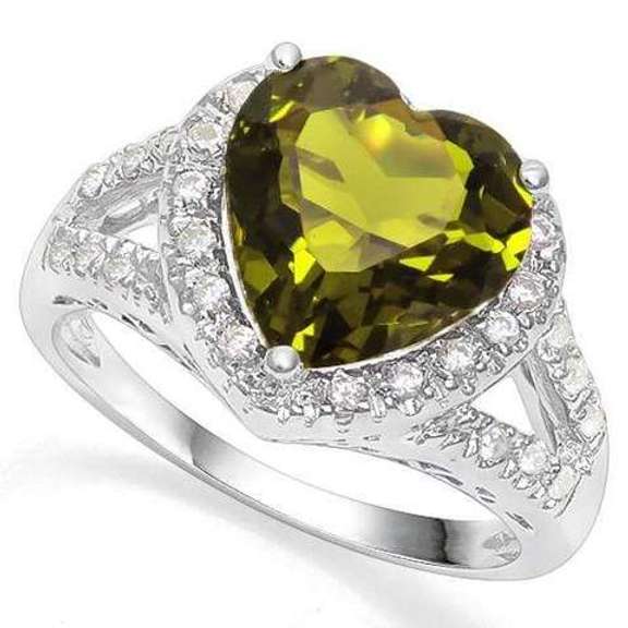 STERLING SILVER RING 10 MM HEART CUT CREATED GREEN SAPPHIRE WOMEN ENGAGEMENT RING
