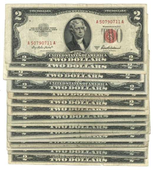 18 Series of 1953/63 $2 Red Seal Notes in circ