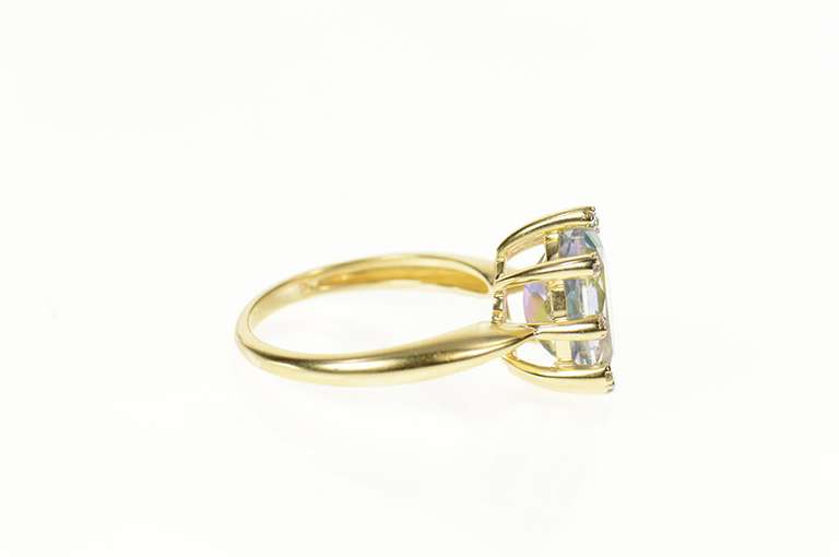 14K Yellow Gold Blue Mystic Topaz Diamond Halo Cocktail Ring