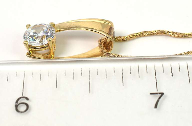 Flashy CZ Solitaire Necklace in 14KT Yellow Gold