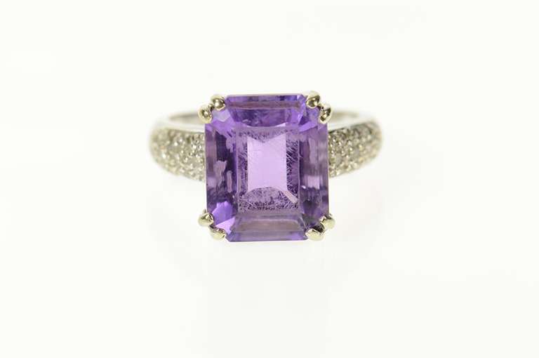 14K White Gold Emerald Amethyst Diamond Accent Statement Ring