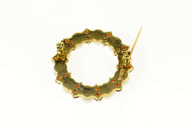 14K Yellow Gold Pearl Garnet Circle Cluster Statement Pin/Brooch