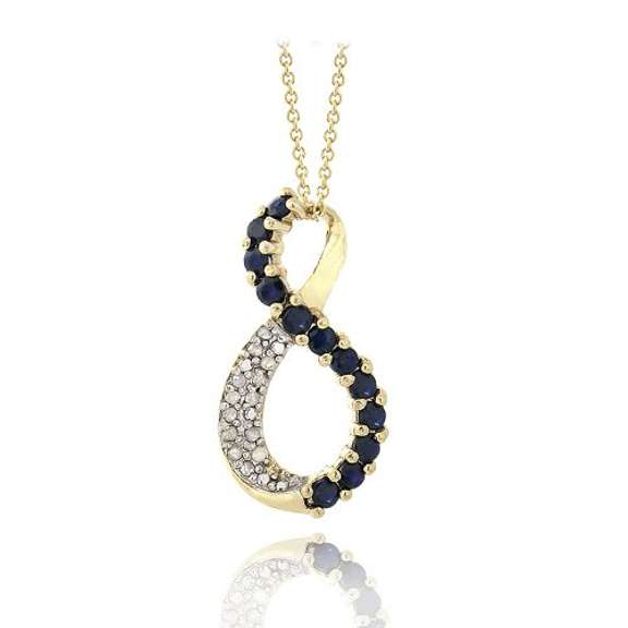 18K Gold over Sterling Silver 1/8ct Diamonds & 1ct Sapphire Infinity Necklace