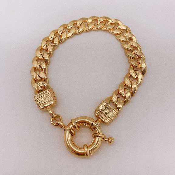Fancy Italian Made 18kt Gold Plated Greek Key Design Bracelet