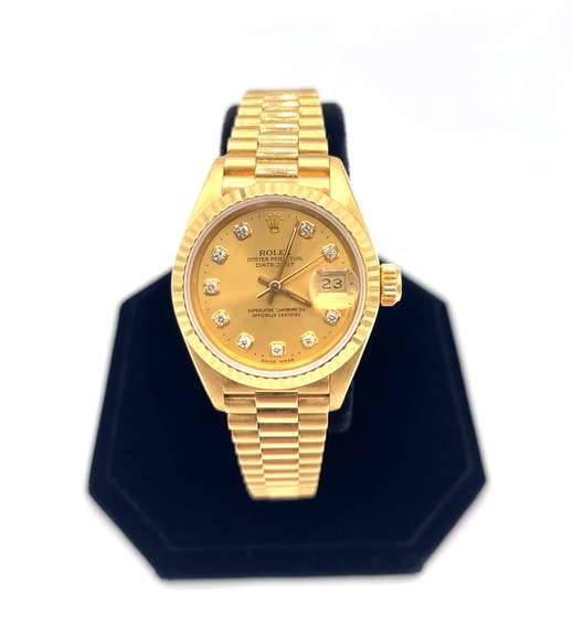 Ladies 18kt Yellow Gold Diamond President Datejust Rolex