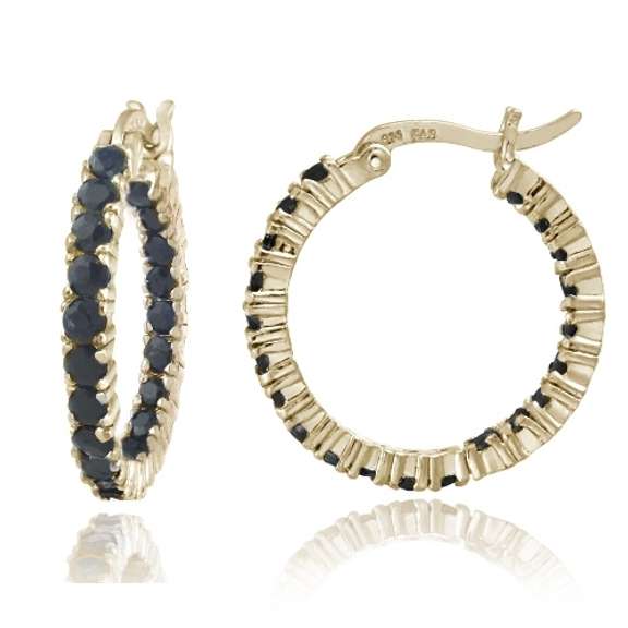 Gold Tone over Sterling Silver Inside Out Genuine Sapphire Hoop Earrings
