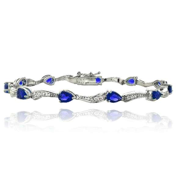 Sterling Silver 5.5ct Created Sapphire & White Topaz Swirl Teardrop Bracelet