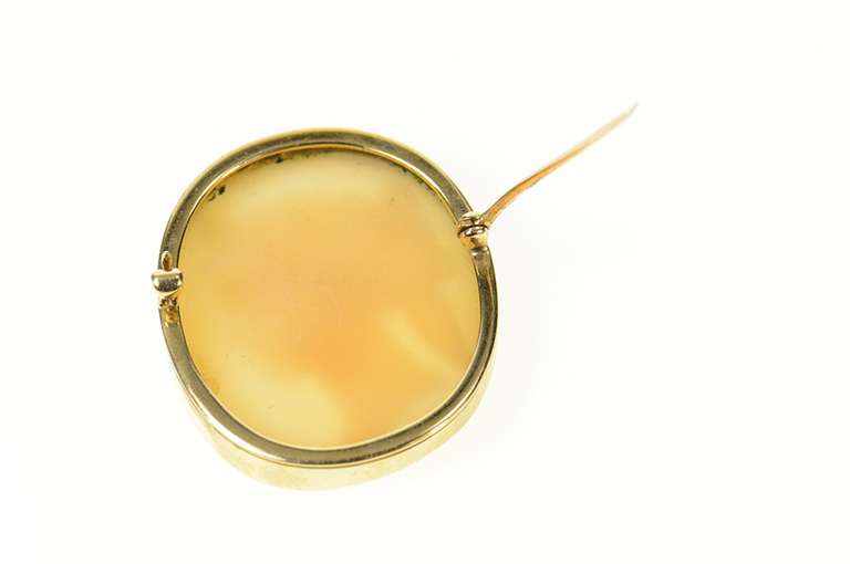 14K Yellow Gold Victorian Ornate Carved Lady Shell Cameo Pin/Brooch