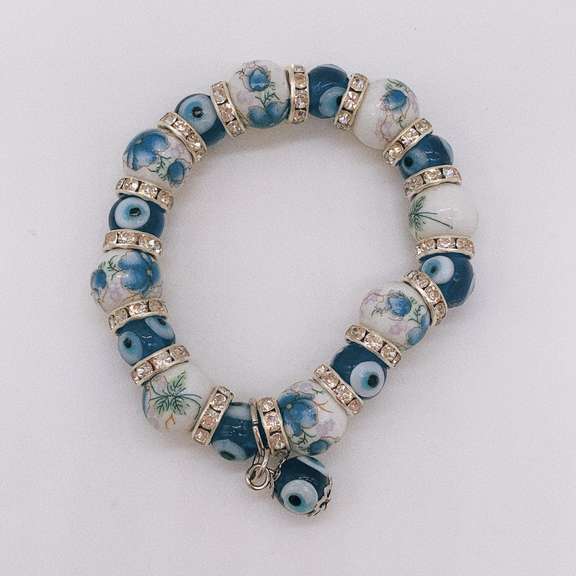 Hand Painted Porcelain & Evil Eye Bracelet