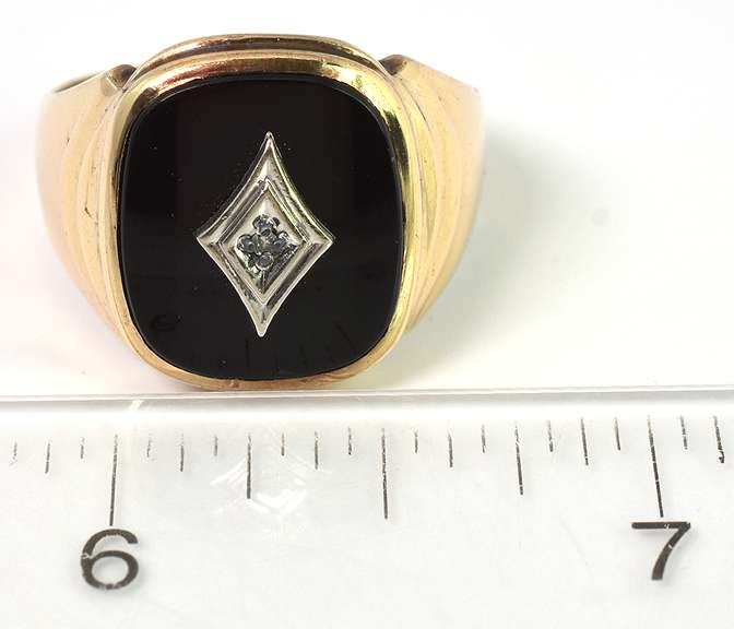 Bold Onyx & Diamond Ring in Yellow Gold