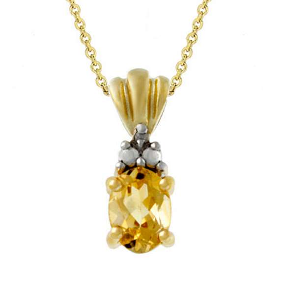 18k Gold over Silver Diamond Accented Oval Citrine Pendant