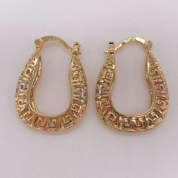 Fancy Italian 18kt Gold Plated Filigree Tricolor Hoop Earrings
