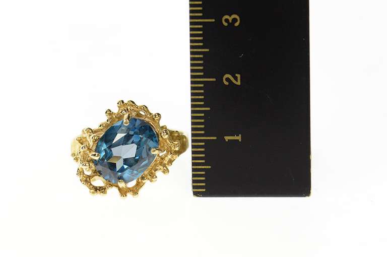 14K Yellow Gold London Blue Topaz Textured Abstract Statement Ring