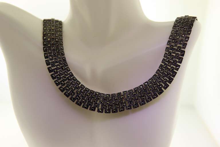 Sterling Silver Wide Marcasite Necklace