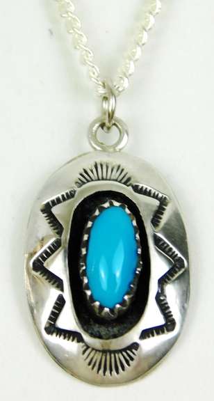 Navajo Sterling Turquoise Pendant & Chain