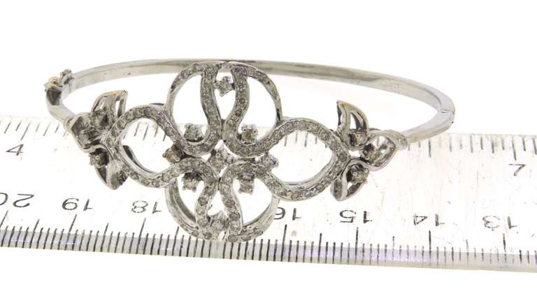 Glamorous White Gold Openwork Diamond Bangle Bracelet