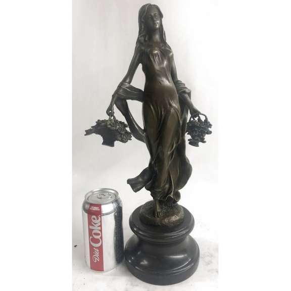Farmer Girl with Flower Basket Bronze Sculpture