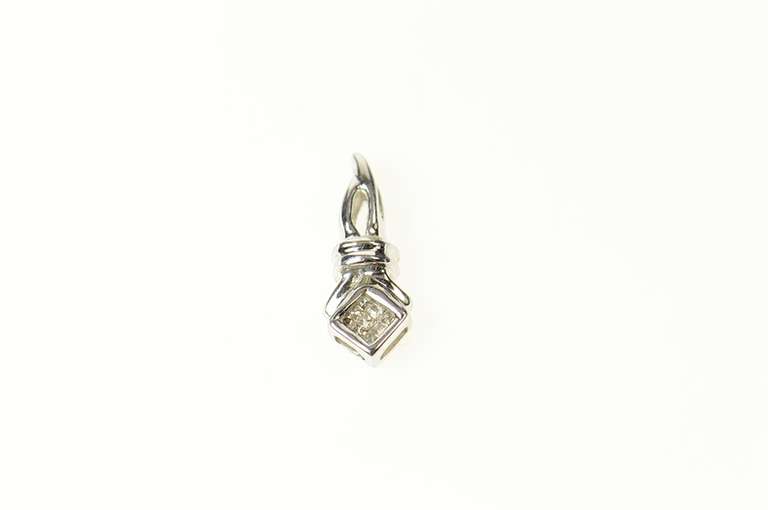 18K White Gold Squared Diamond Cluster Classic Simple Pendant