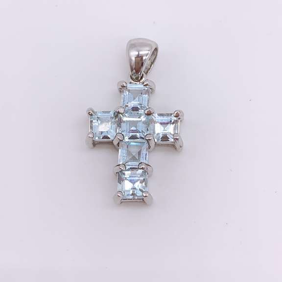 14kt Gold & Blue Topaz Cross Pendant