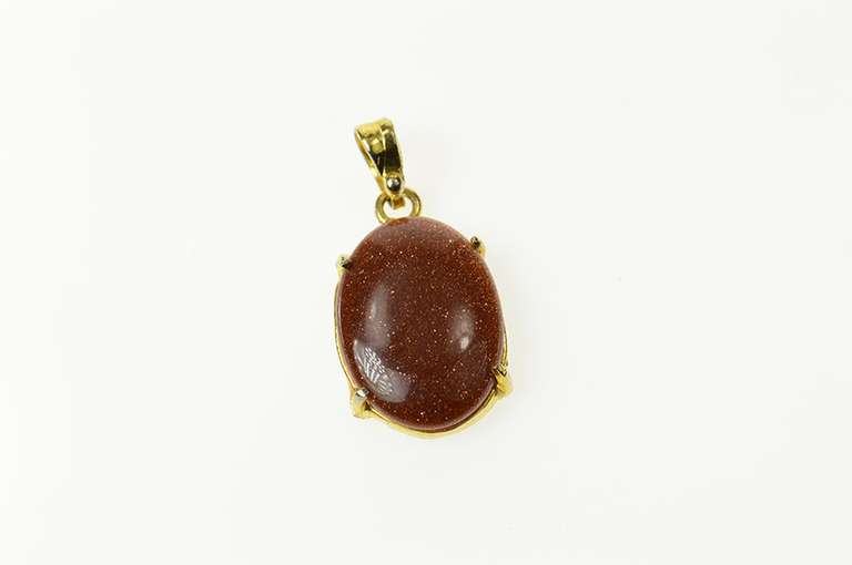 14K Yellow Gold Oval Goldstone Cabochon Statement Pendant
