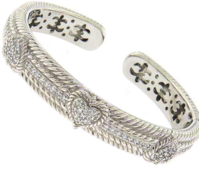 Judith Ripka Heart CZ Hinged Cuff Bangle