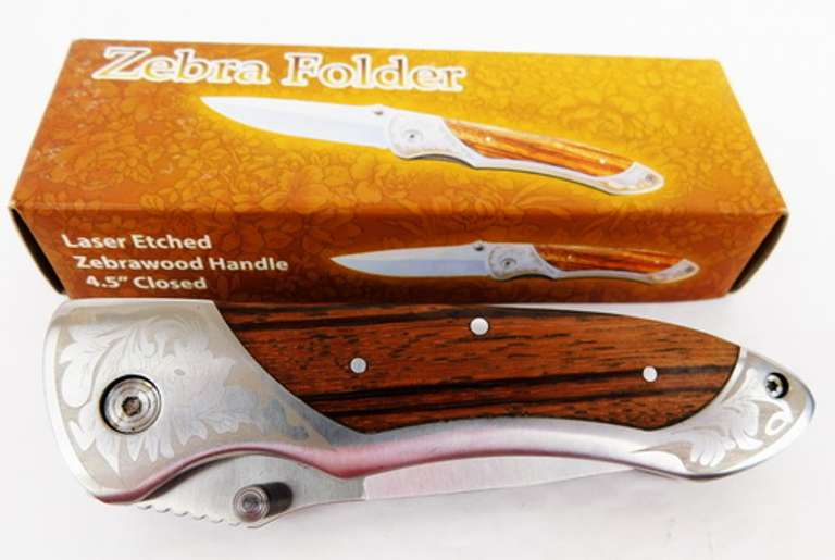 Rite Edge Lock Blade Zebra Folder Knife w/Box