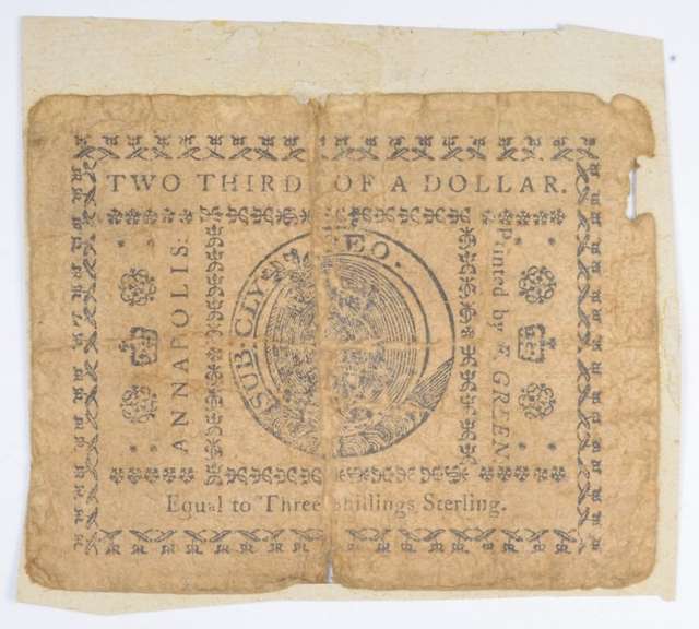 1775 Colonial Maryland - Annapolis 2/3 Dollar Note