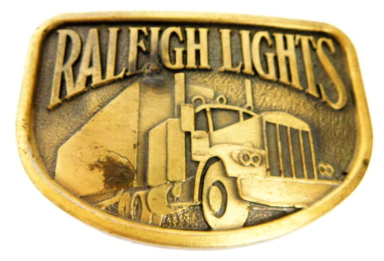 Raleigh Lights Trucker Brass Belt Buckle