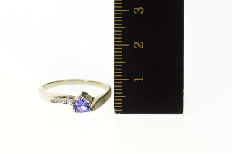 14K White Gold Trillion Tanzanite Diamond Channel Statement Ring