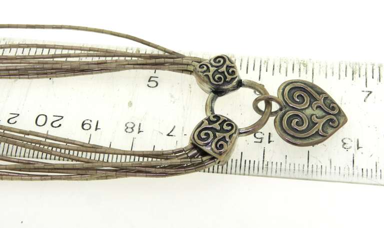 Multi Strand Sterling Silver Necklace with Heart Shaped Pendant Charm