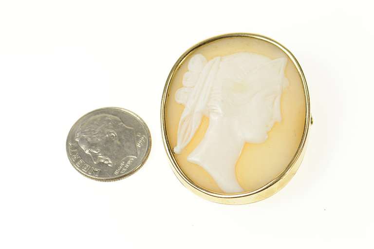 14K Yellow Gold Victorian Ornate Carved Lady Shell Cameo Pin/Brooch