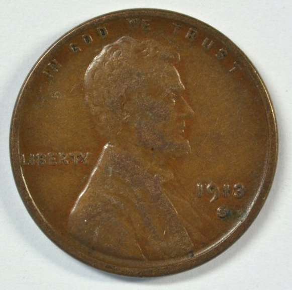 Scarce 1913-S Lincoln Cent in Choice XF.