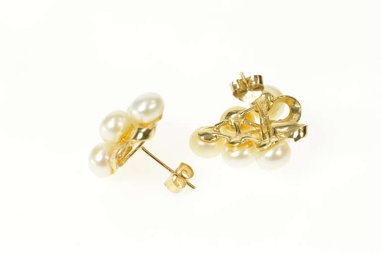 14K Yellow Gold Retro Pearl Cluster Grape Bunch Earrings