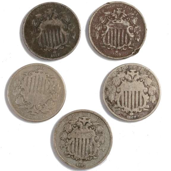 5 Shield Nickels
