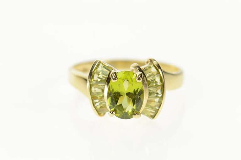 10K Yellow Gold Oval Peridot Semi Halo Statement Ring