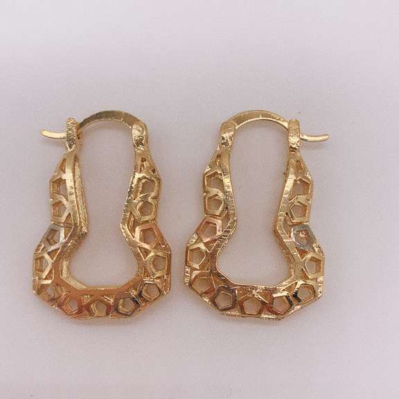 Fancy Italian 18kt Gold Plated Filigree Tricolor Hoop Earrings