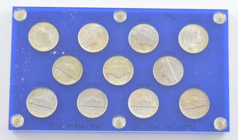Lot (11) 1942-1945 US Wartime Jefferson Silver Nickels
