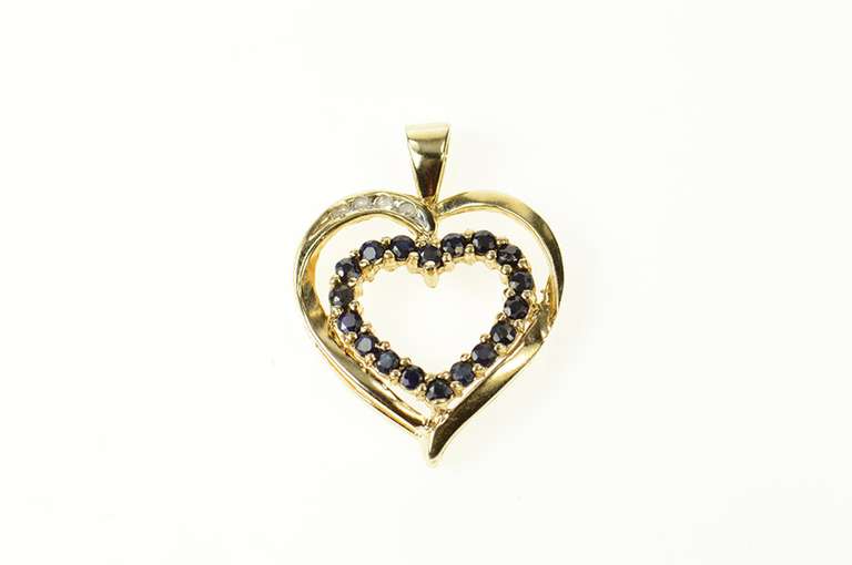 10K Yellow Gold Classic Sapphire Diamond Accent Heart Pendant