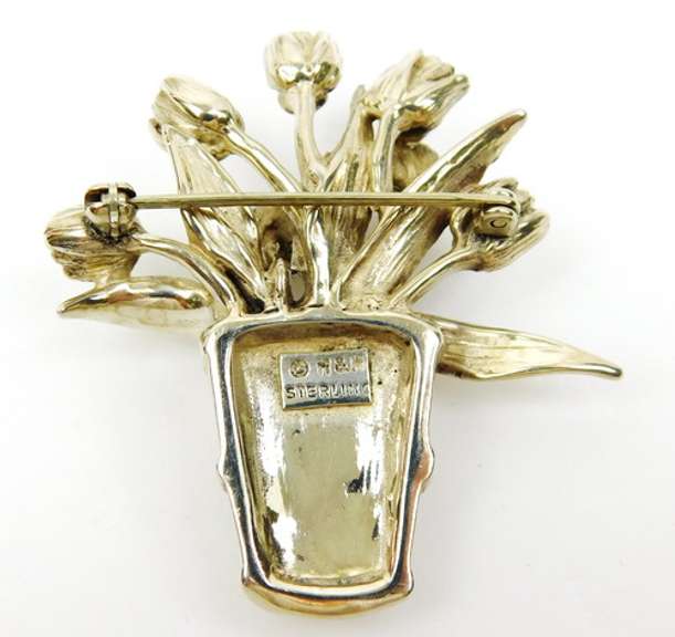 Signed Heavy Sterling Silver Tulip Brooch